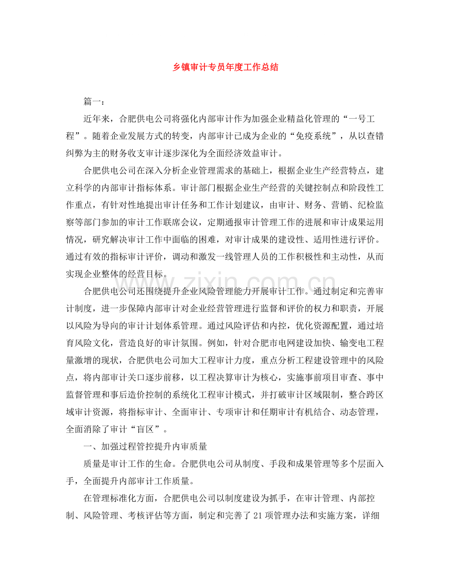 乡镇审计专员年度工作总结.docx_第1页