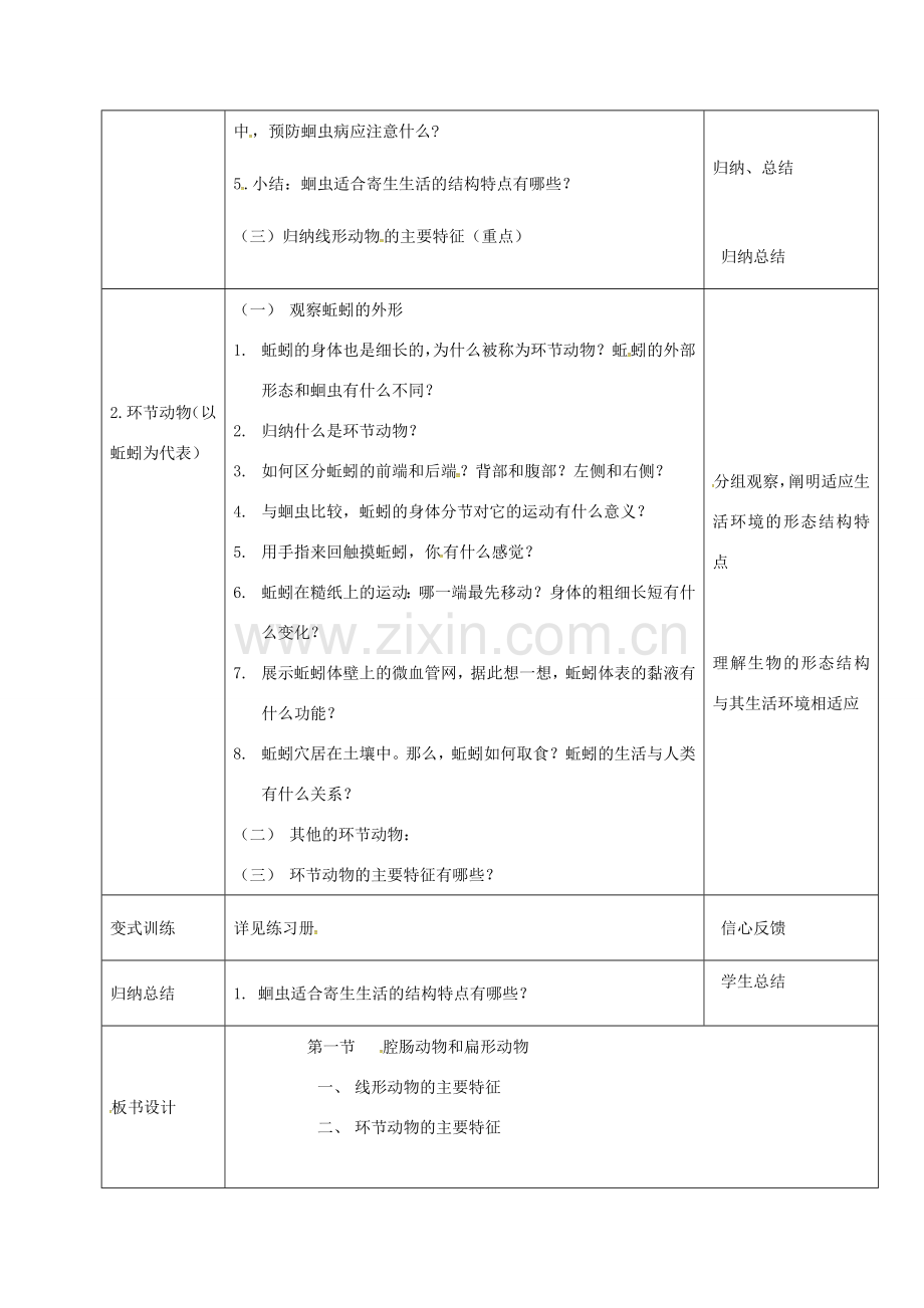 黑龙江省鸡西市八年级生物上册 5.1.2 线形动物和环节动物教案 （新版）新人教版-（新版）新人教版初中八年级上册生物教案.doc_第2页