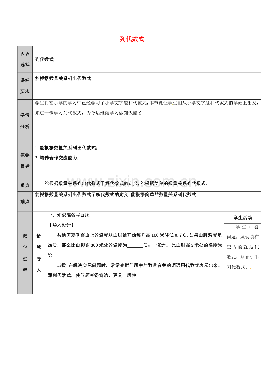 吉林省长春净月高新技术产业开发区七年级数学上册 第3章 整式的加减 3.1 列代数式 3.1.3 列代数式教案 （新版）华东师大版-（新版）华东师大版初中七年级上册数学教案.doc_第1页