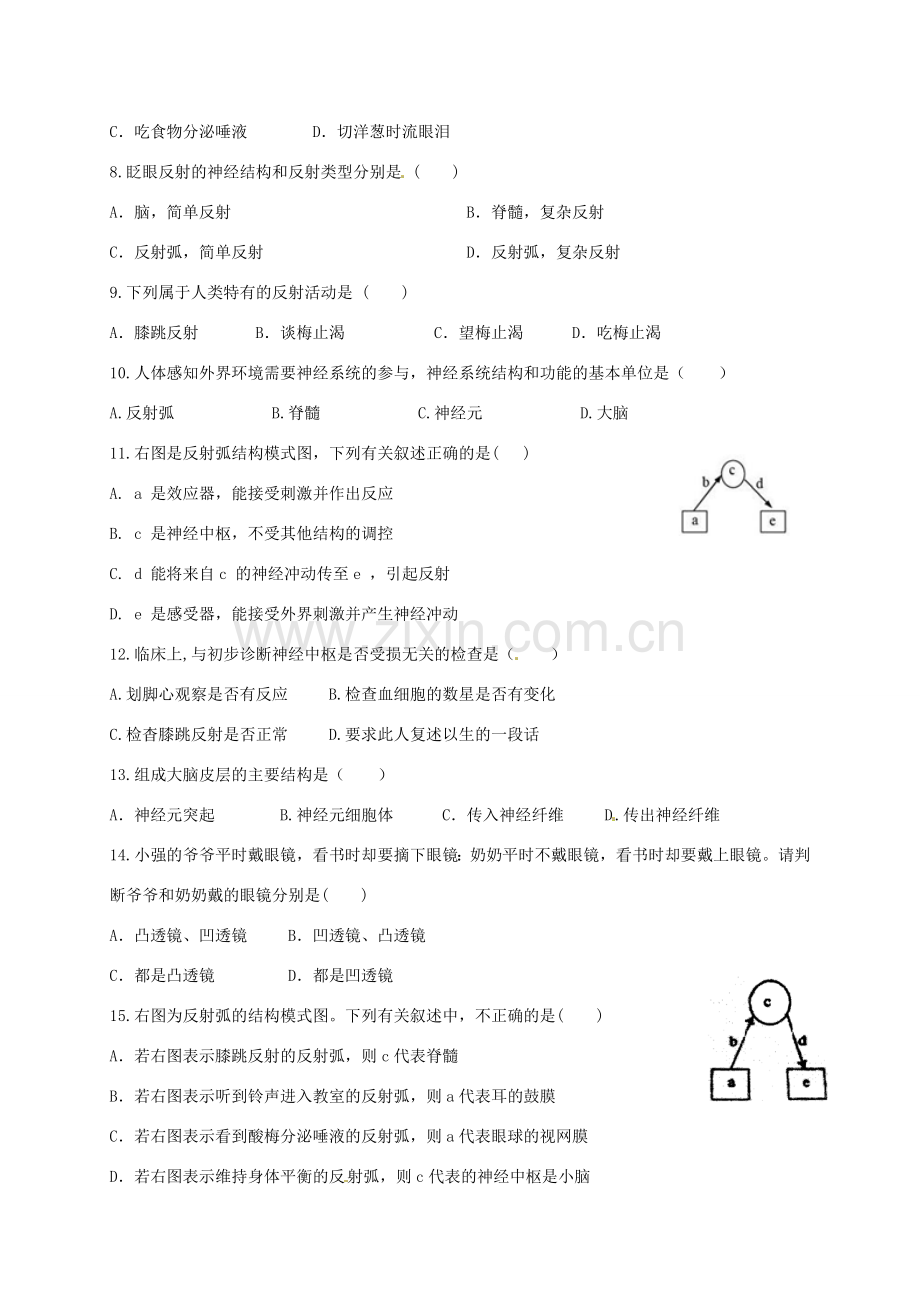 第15章 生命活动的调节 单元测试.doc_第2页