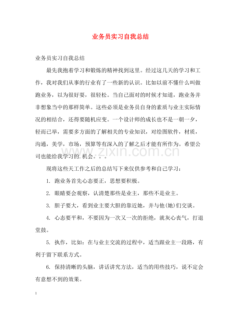 业务员实习自我总结.docx_第1页