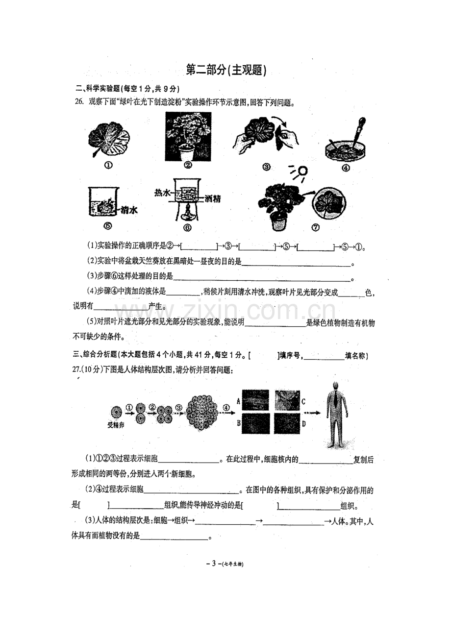 营口市2015-2016年七年级生物期末试卷及答案.doc_第3页