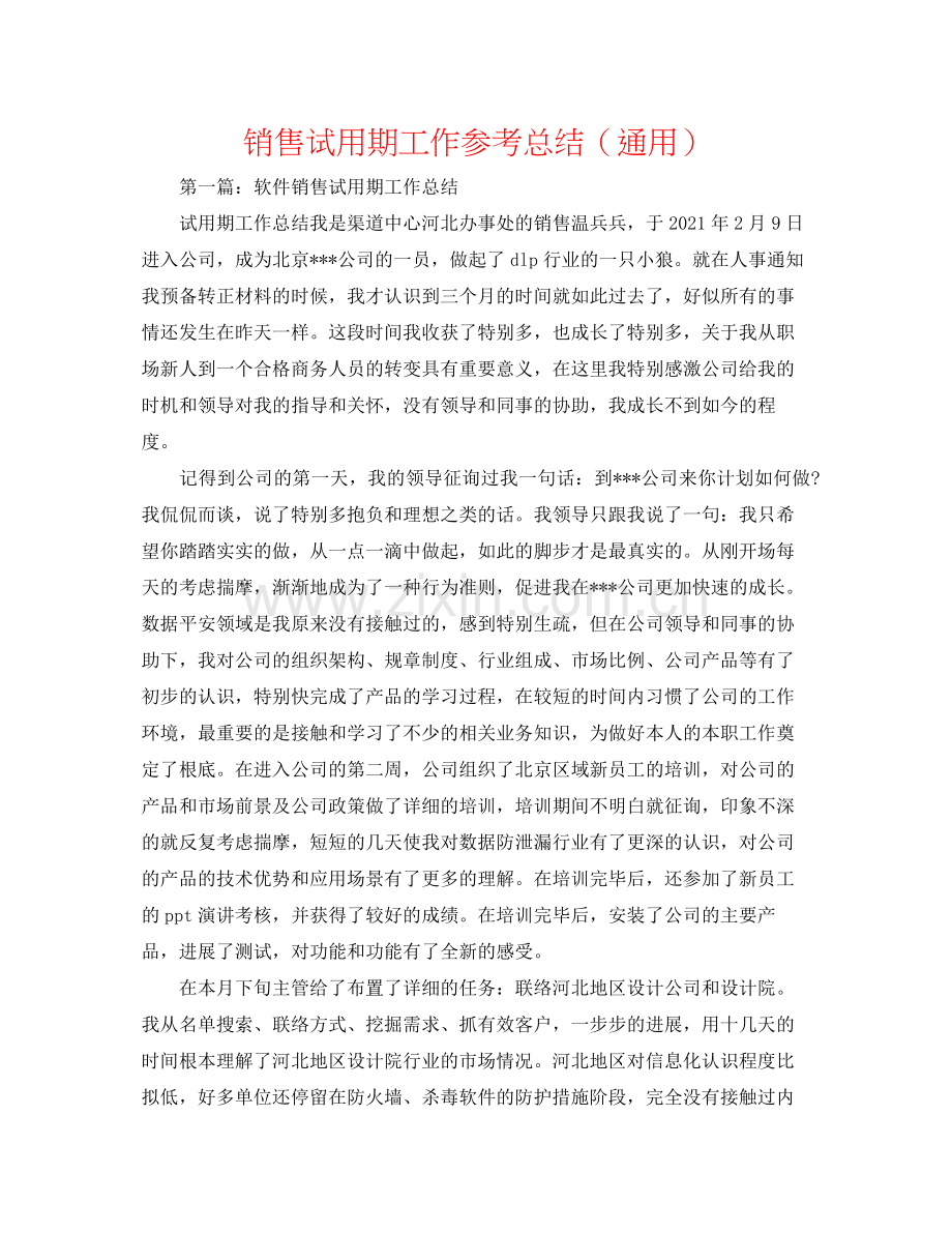 销售试用期工作参考总结（通用）.docx_第1页