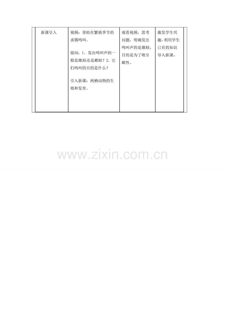 河南省武陟县八年级生物下册 7.1.3 两栖动物的生殖和发育教学设计 （新版）新人教版-（新版）新人教版初中八年级下册生物教案.doc_第2页