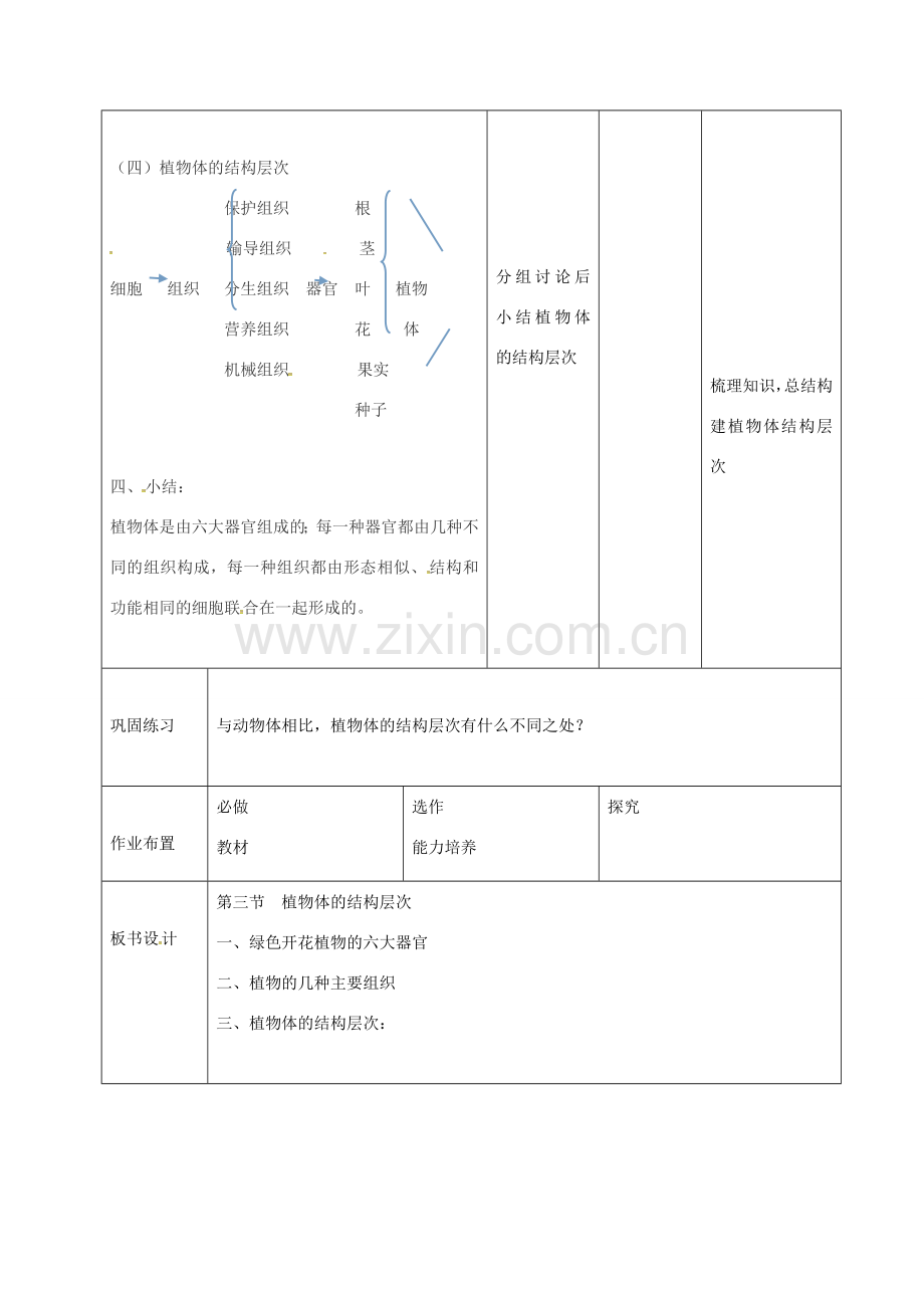 七年级生物上册 2.2.3 植物体的结构层次教案 （新版）新人教版-（新版）新人教版初中七年级上册生物教案.doc_第3页