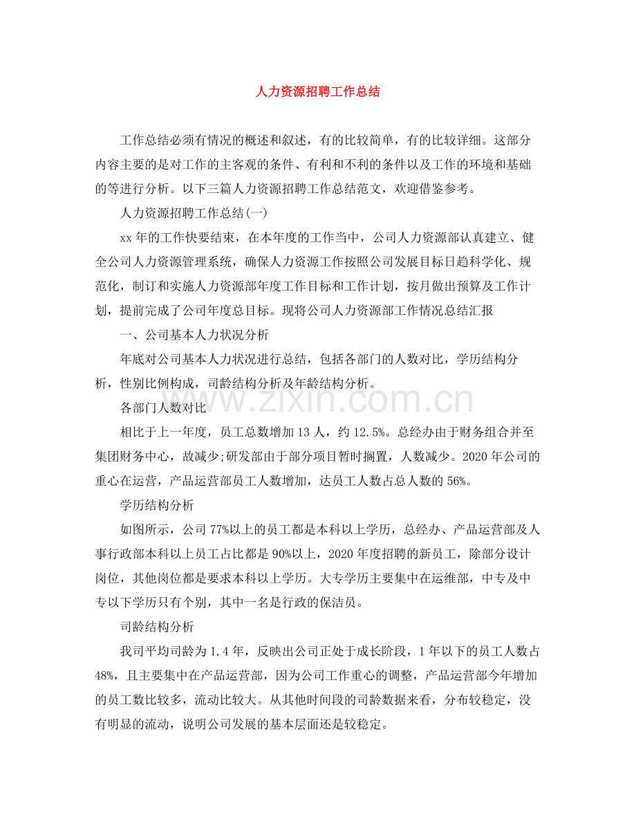 人力资源招聘工作总结.docx_第1页