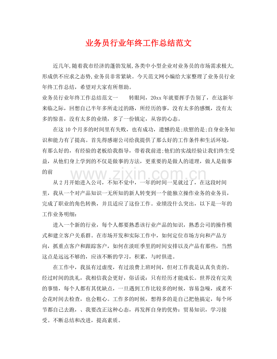 业务员行业年终工作总结范文 .docx_第1页