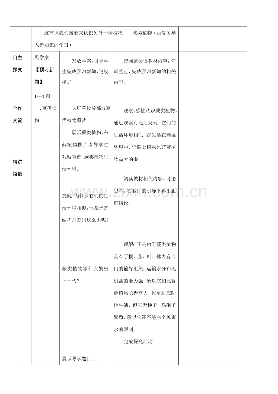 七年级生物上册 第三单元 第一章 第一节 藻类、苔藓和蕨类植物（第二课时）教案 新人教版.doc_第2页