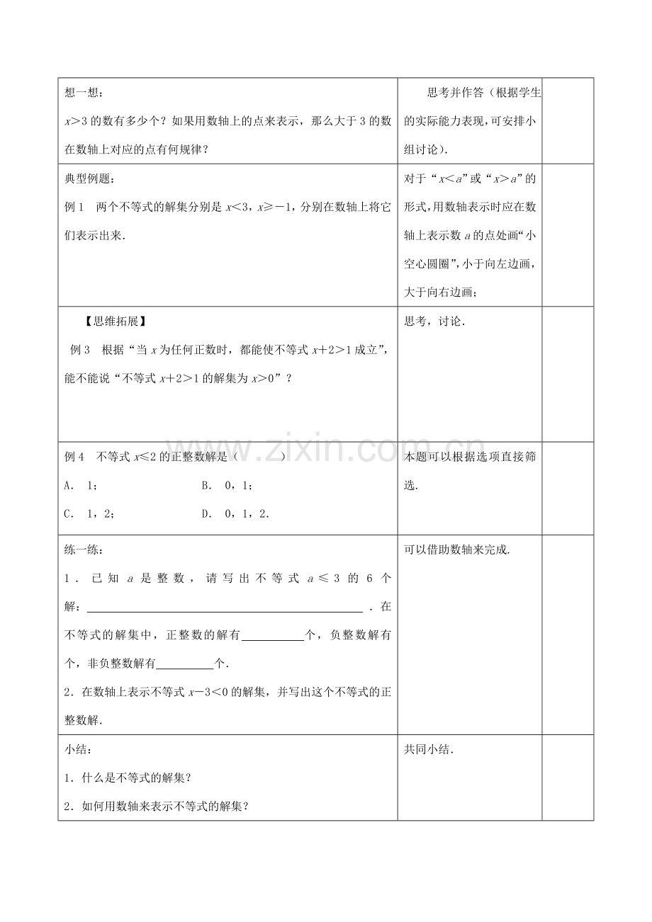 七年级数学下册 第11章 一元一次不等式 11.2 不等式的解集教案 （新版）苏科版-（新版）苏科版初中七年级下册数学教案.doc_第2页