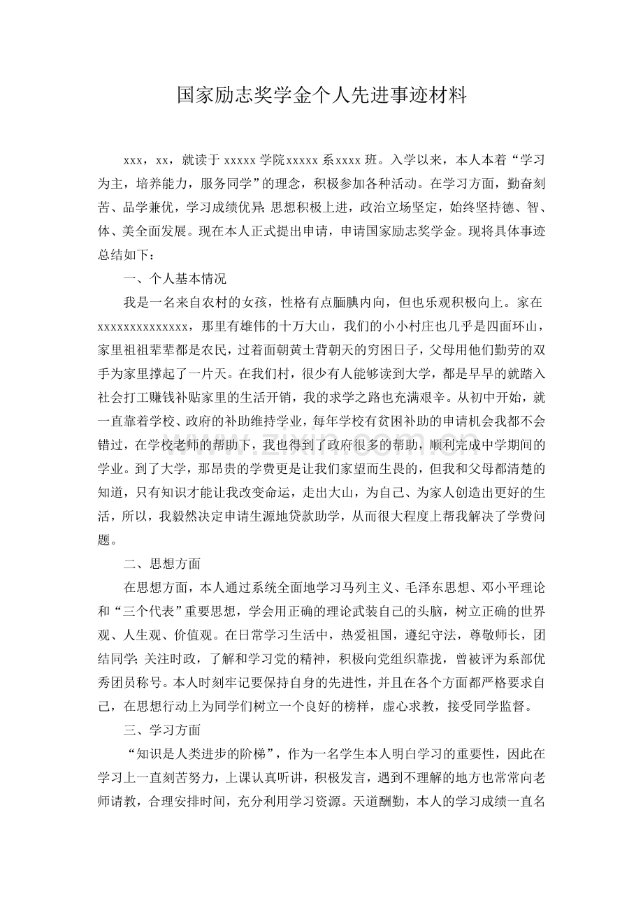 国家励志奖学金个人先进事迹材料.doc_第1页