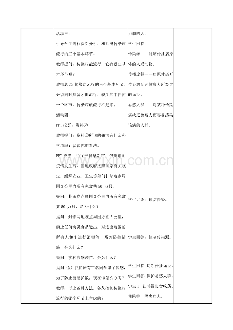 版八年级生物下册 第八单元 健康地生活 第一章 传染病和免疫 第1节 传染病及其预防教案 （新版）新人教版-（新版）新人教版初中八年级下册生物教案.doc_第3页