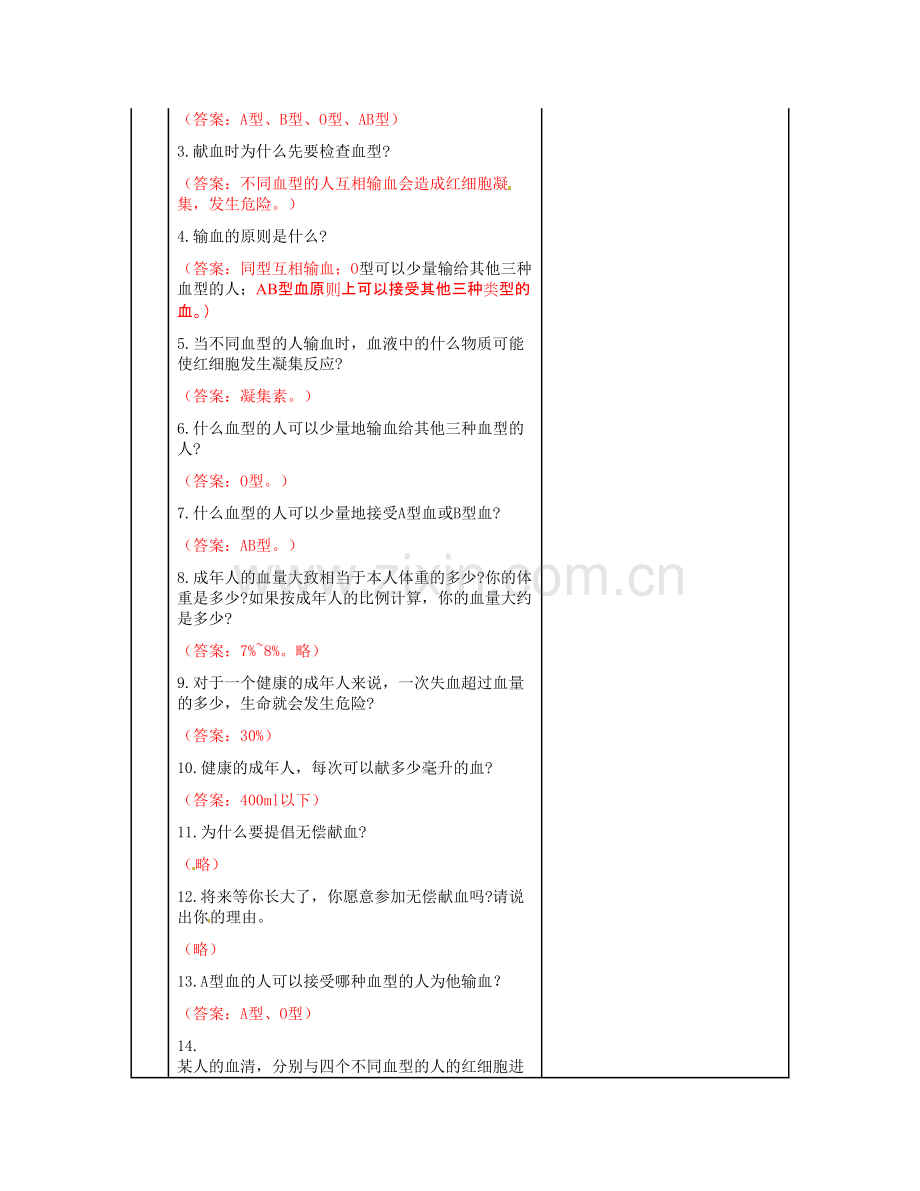 河北省秦皇岛市抚宁县驻操营学区初级中学七年级生物下册 鉴定血型和输血教案 冀教版.doc_第3页