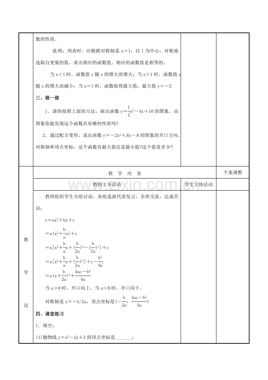 江苏省新沂市第二中学九年级数学下册 6.2 二次函数的图象和性质教案（5） 苏科版.doc_第2页