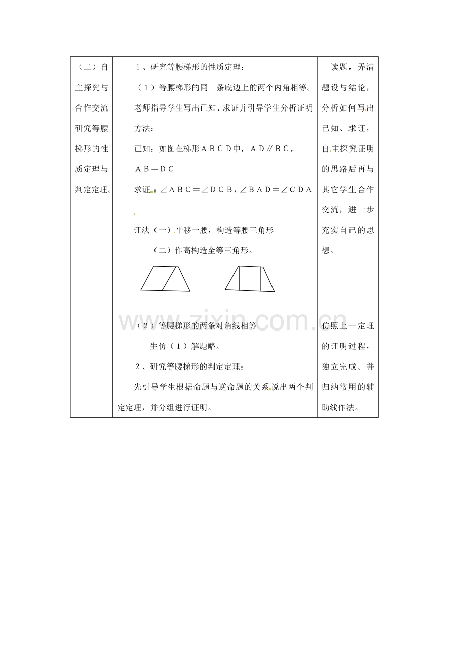 八年级数学下册 20.5等腰梯形的判定教案 华东师大版.doc_第2页