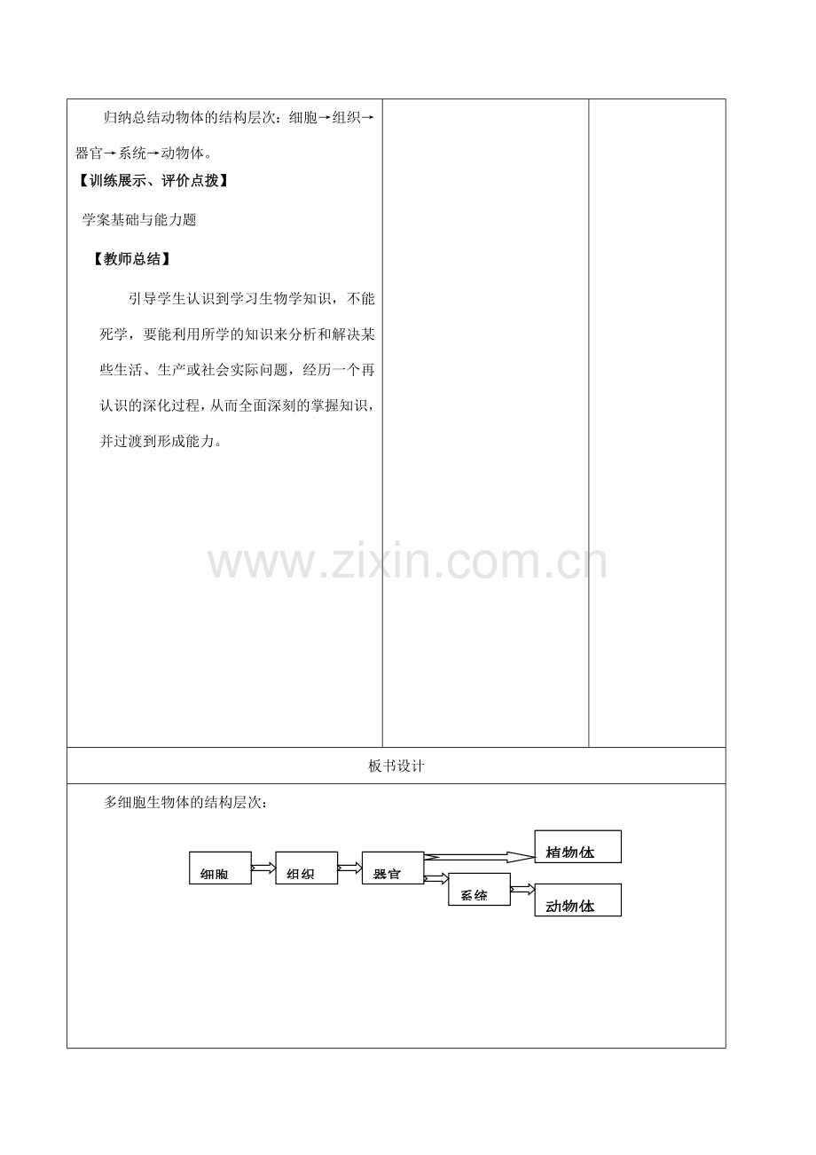 七年级生物上册 1.2.3 绿多细胞生物体的结构层次教学设计 （新版）济南版-（新版）济南版初中七年级上册生物教案.doc_第3页