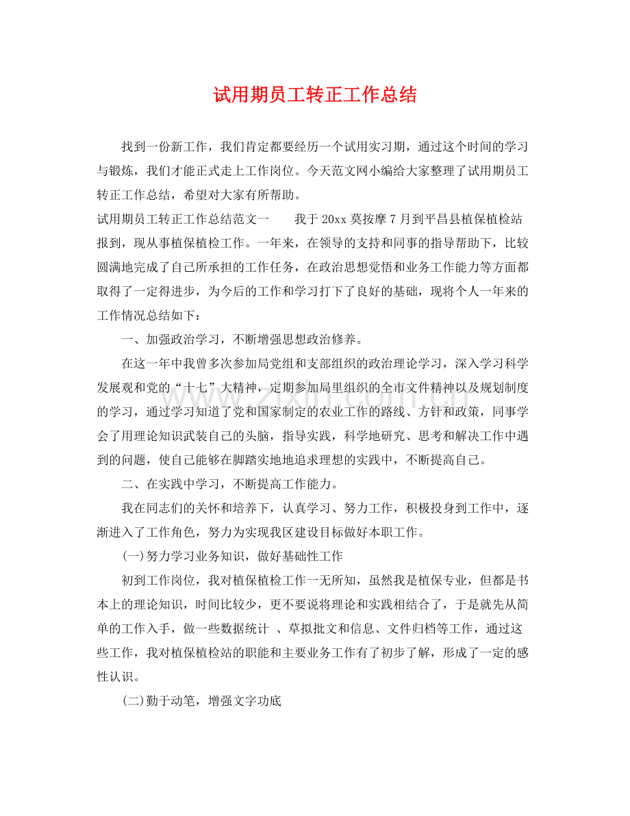 试用期员工转正工作总结 .docx_第1页