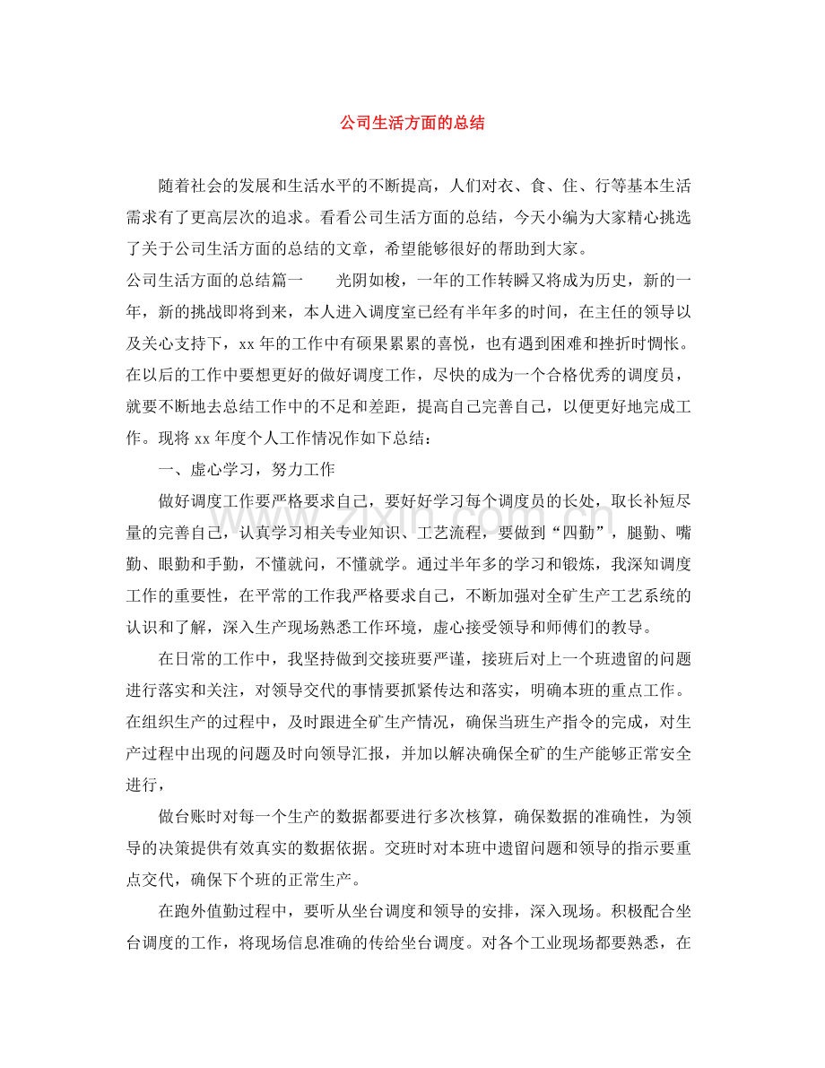 公司生活方面的总结.docx_第1页