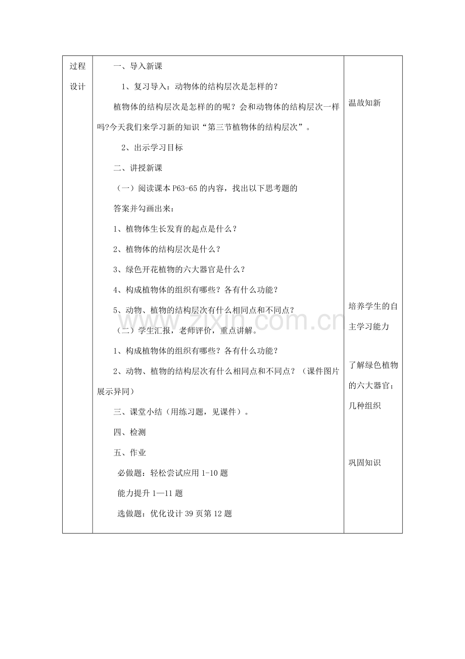 陕西省石泉县七年级生物上册 2.2.3植物体的结构层次教案2 （新版）新人教版-（新版）新人教版初中七年级上册生物教案.doc_第3页