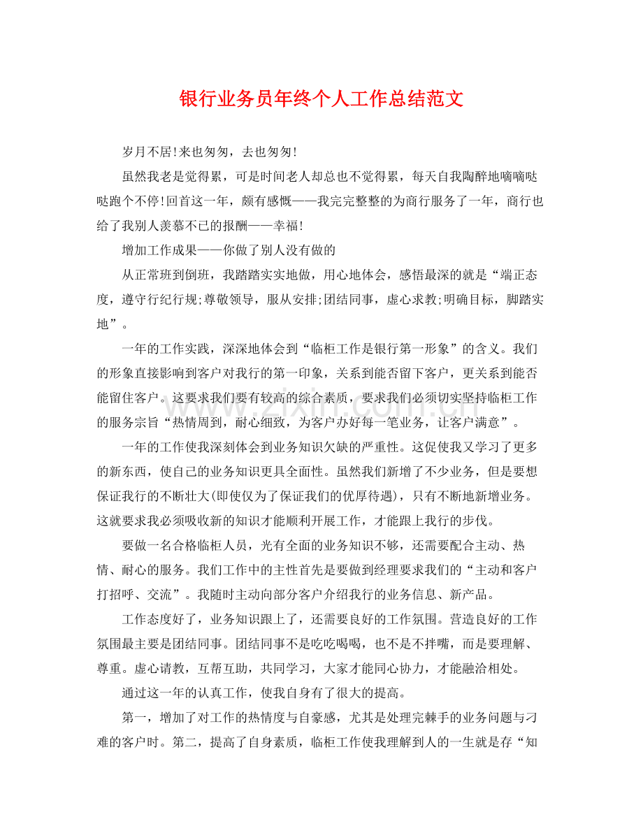 银行业务员年终个人工作总结范文 .docx_第1页