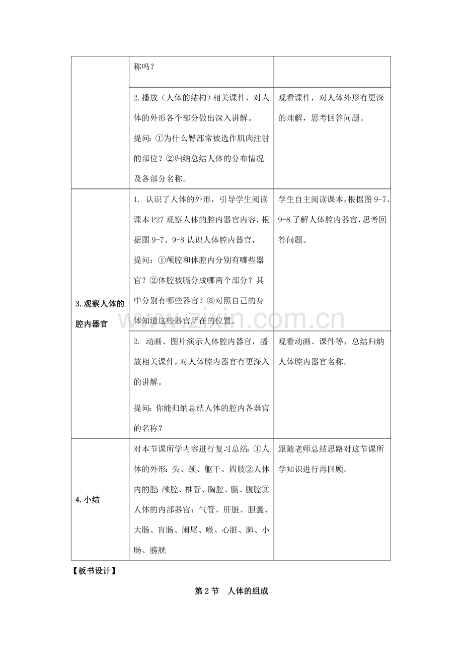 七年级生物下册 第9章 第2节《人体的组成（第1课时）》教案 （新版）苏科版.doc_第2页