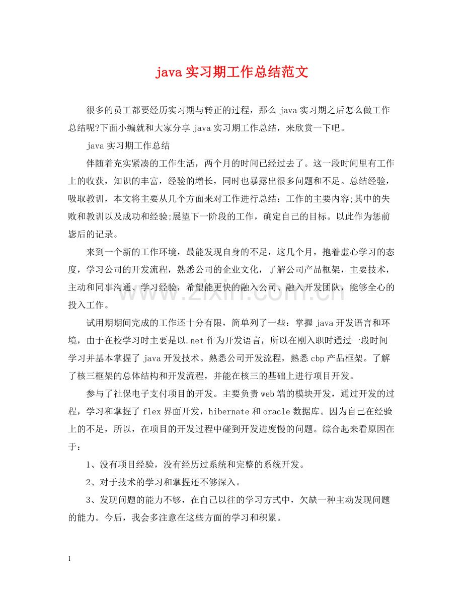 java实习期工作总结范文.docx_第1页