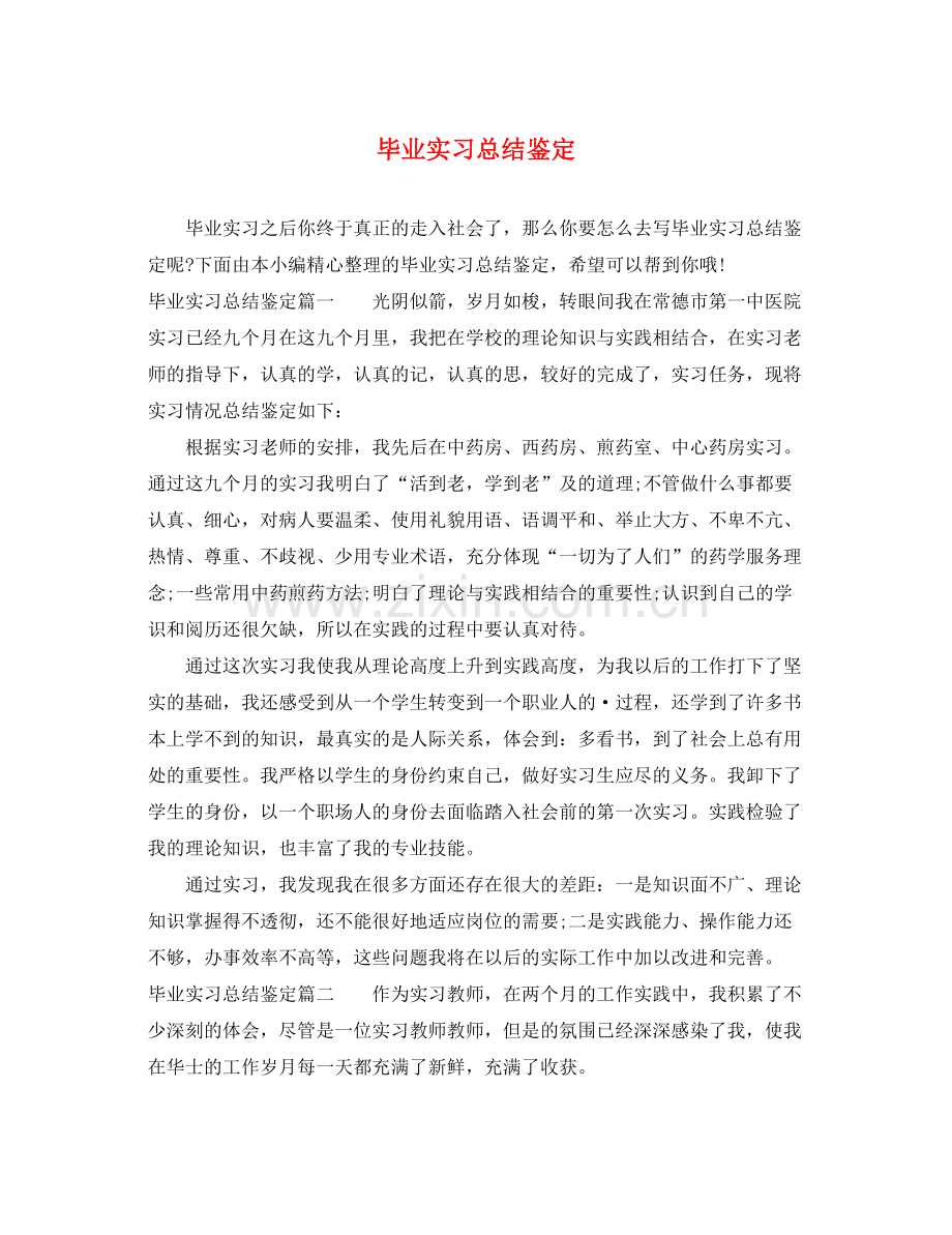 毕业实习总结鉴定.docx_第1页