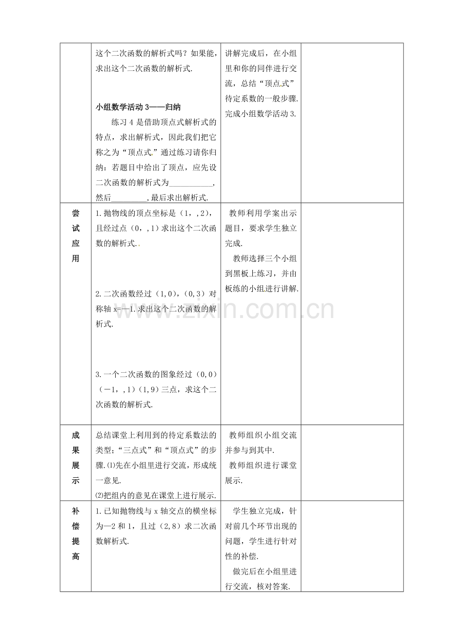 九年级数学下册 26.1《二次函数》用待定系数法求二次函数的解析式教案 新人教版-新人教版初中九年级下册数学教案.doc_第3页