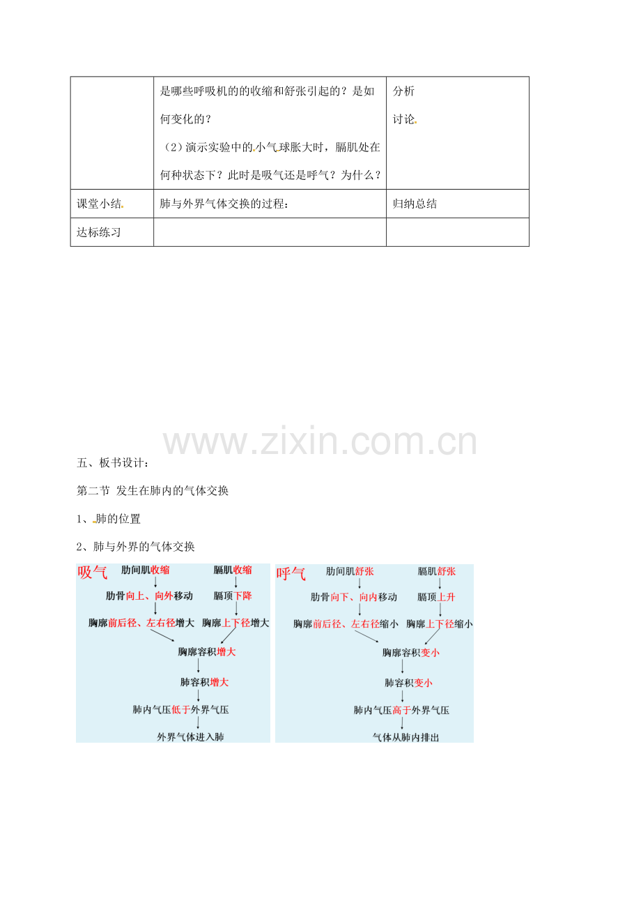七年级生物下册 第四单元 第三章 第二节 发生在肺内的气体交换（第1课时）教案 （新版）新人教版-（新版）新人教版初中七年级下册生物教案.doc_第2页