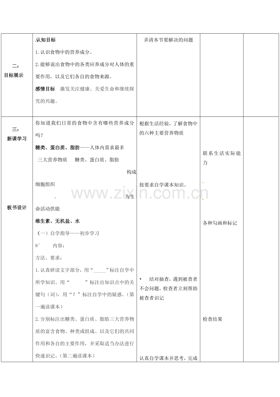 七年级生物下册 第三单元 第一章 第一节 食物的营养成分复习教案（1）（新版）济南版-（新版）济南版初中七年级下册生物教案.doc_第2页