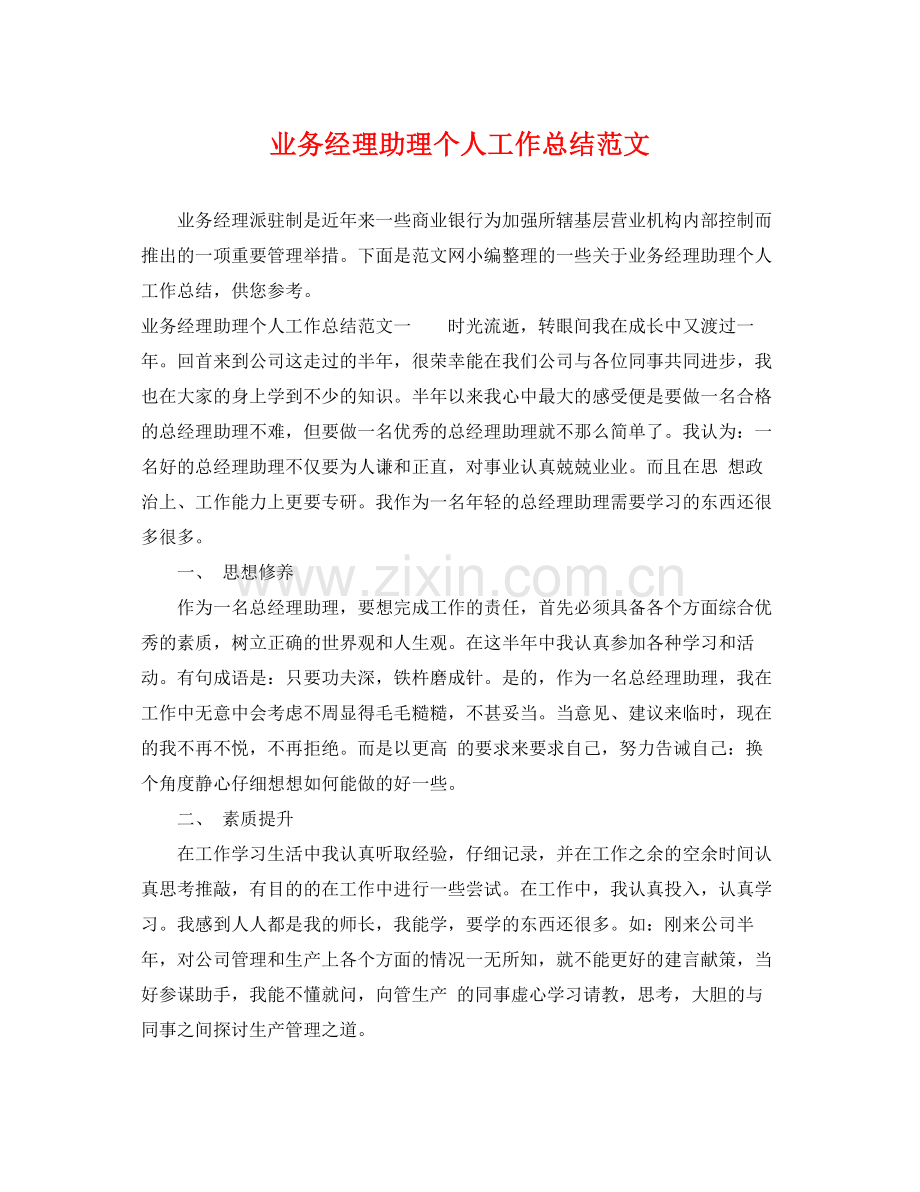 业务经理助理个人工作总结范文 .docx_第1页