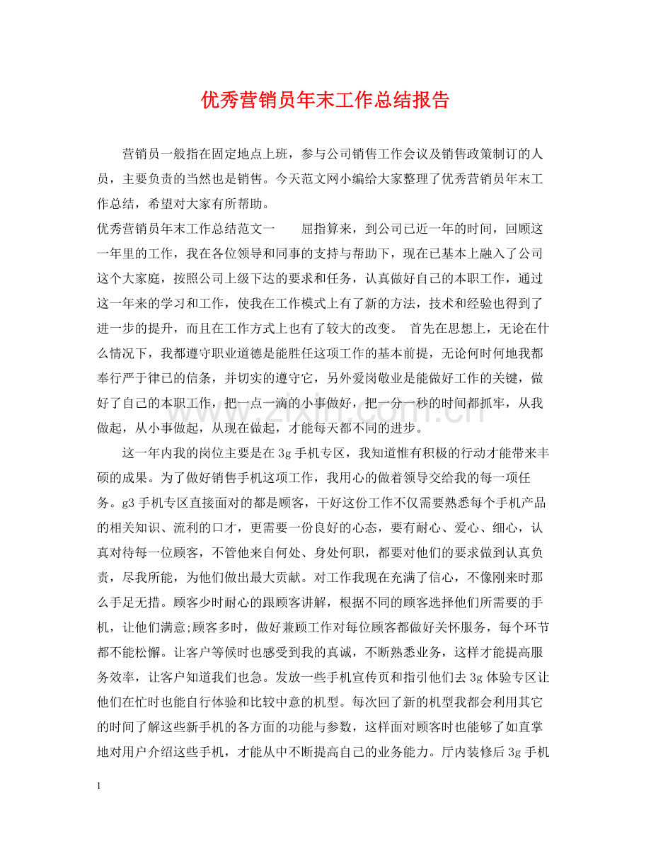 优秀营销员年末工作总结报告.docx_第1页