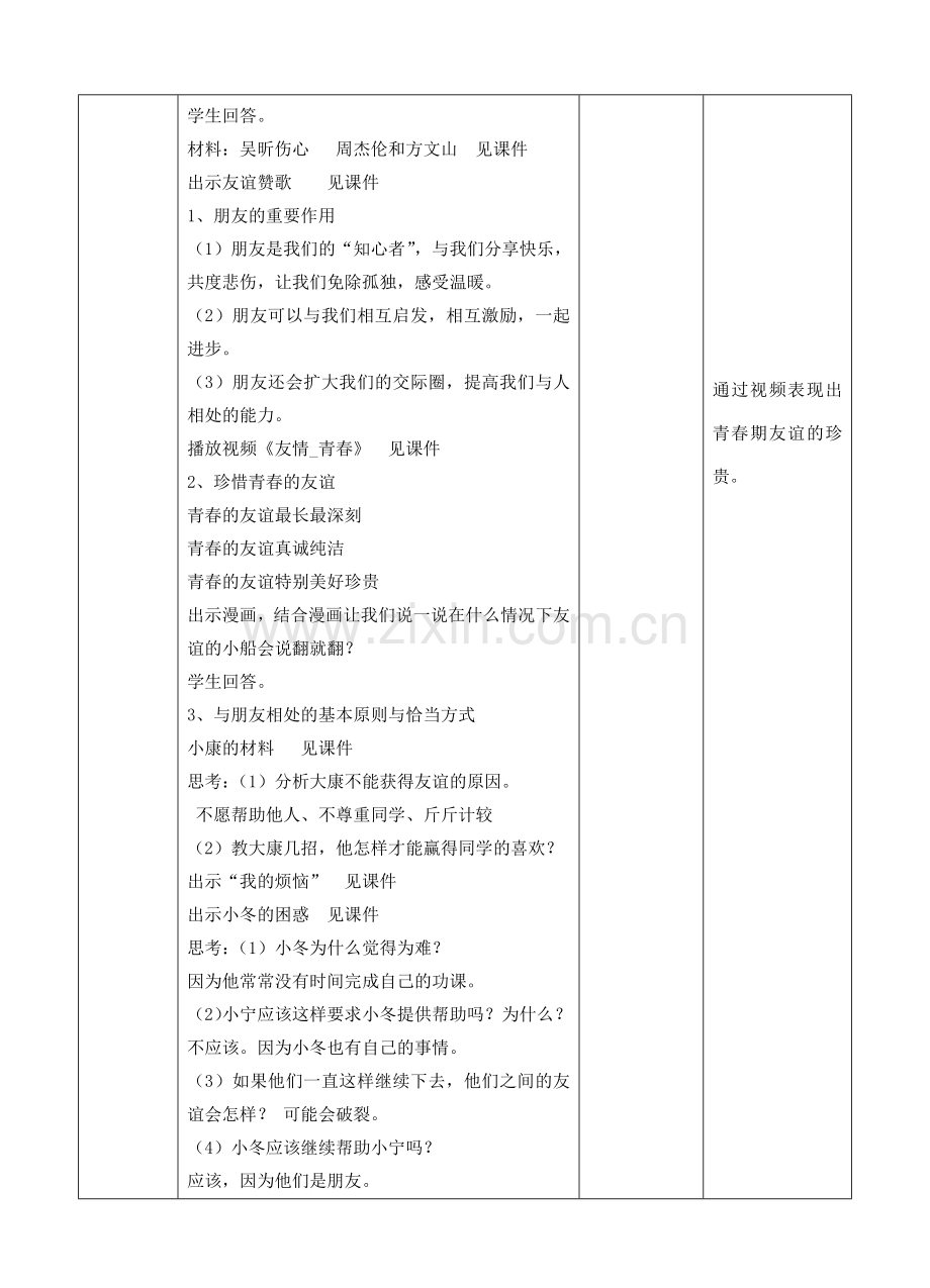 （秋季版）七年级道德与法治下册 第六单元 拥抱青春 6.3 让青春绽放 第1框 友谊相伴教学设计 新人教版-新人教版初中七年级下册政治教案.doc_第2页