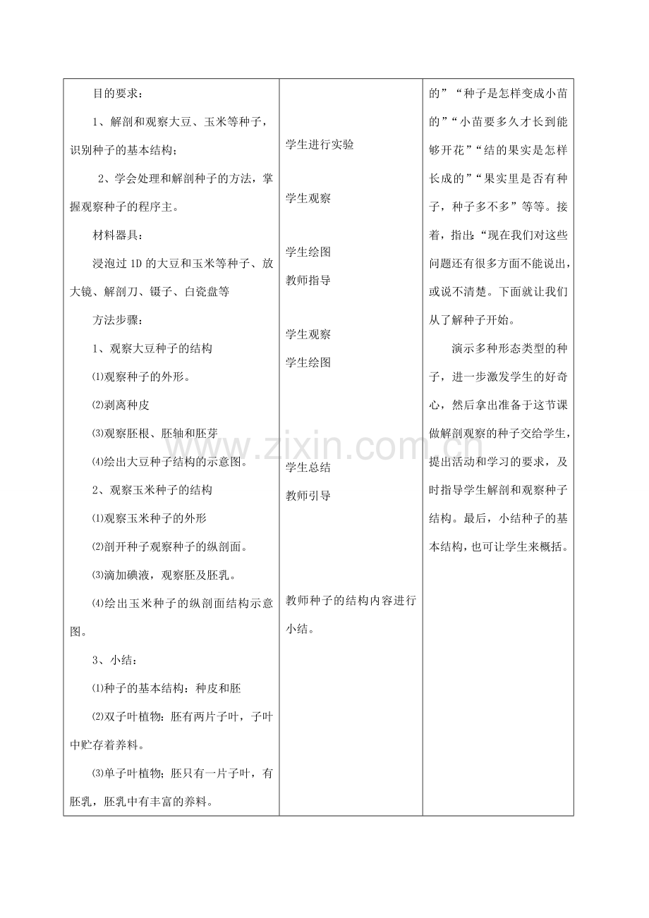 七年级生物上册 第3单元 第6章 绿色开花植物的生活史 第1节 种子萌发形成幼苗教案（新版）北师大版-（新版）北师大版初中七年级上册生物教案.doc_第2页