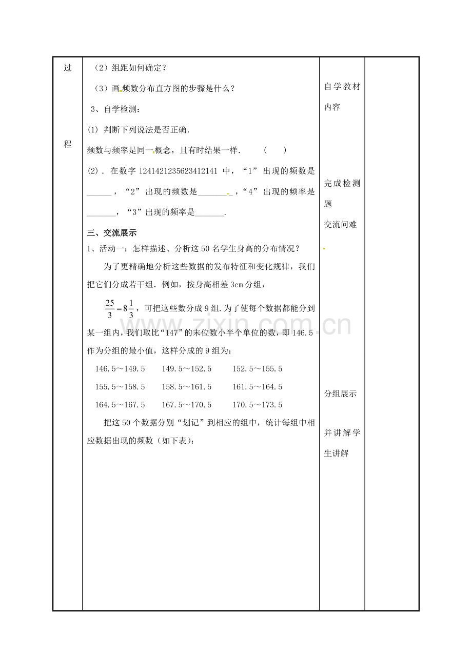 江苏省徐州市新沂市踢球山乡八年级数学下册 第七章 数据的收集、整理与描述 7.4 频数分布表和频数分布直方图教案 （新版）苏科版-（新版）苏科版初中八年级下册数学教案.doc_第2页