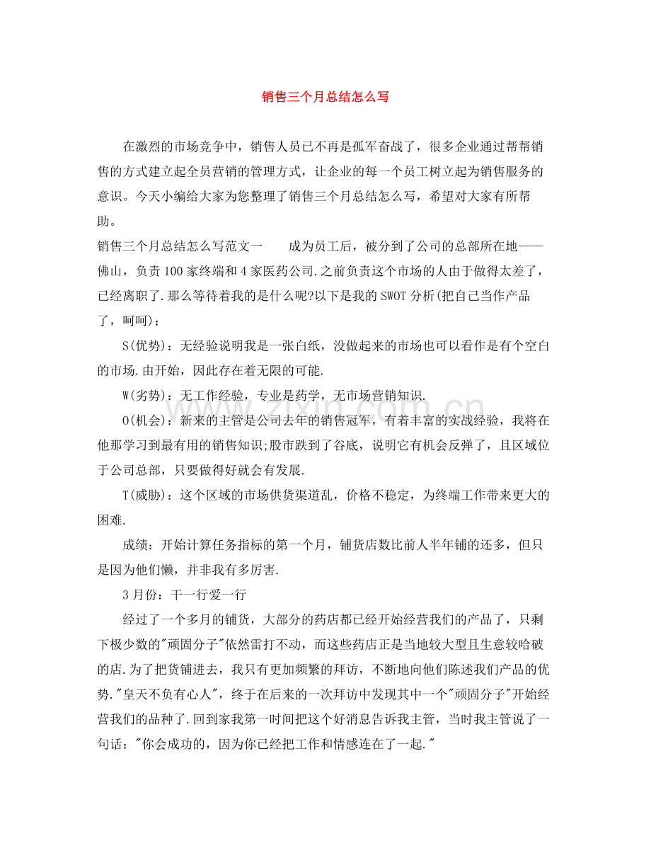 销售三个月总结怎么写.docx_第1页