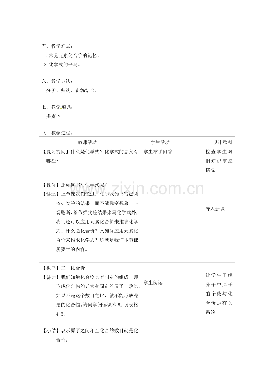 安徽省马鞍山市外国语学校九年级化学 化合价教学设计 人教新课标版.doc_第2页