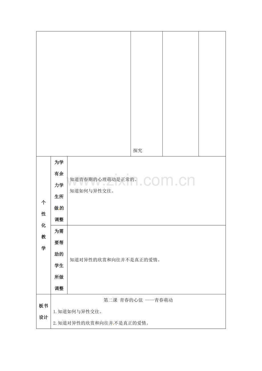 （秋季版）甘肃省武威市七年级道德与法治下册 第一单元 青春时光 第二课 青春的心弦 第2框 青春萌动教案 新人教版-新人教版初中七年级下册政治教案.doc_第3页