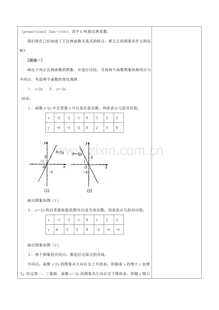 浙江省温岭市东浦中学八年级数学上册《14.2.1正比例函数》教案新人教版.doc_第3页