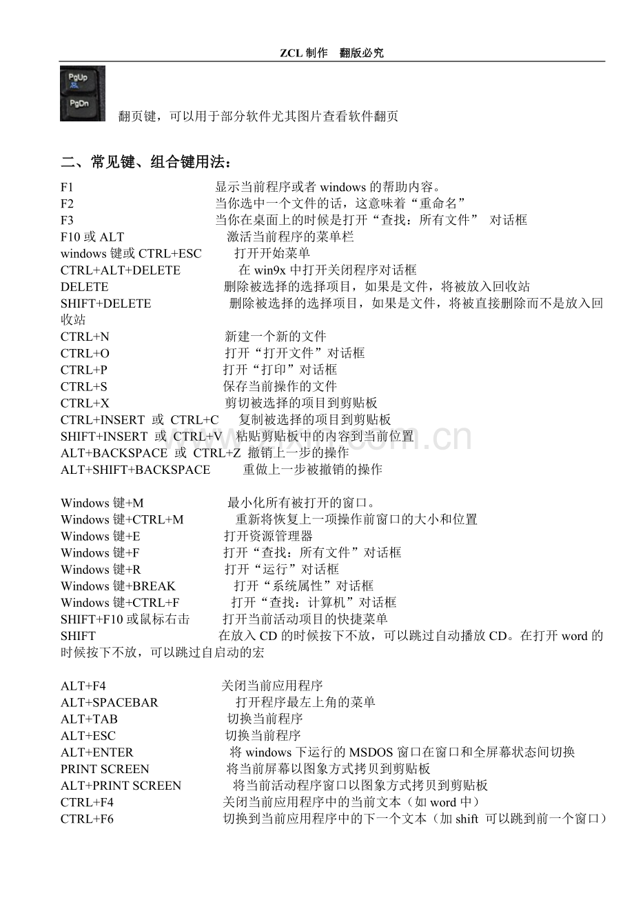 华硕笔记本键盘使用大全(基本键、各种快捷键、热键、WINDOWS键及组合键、word快捷键).doc_第2页