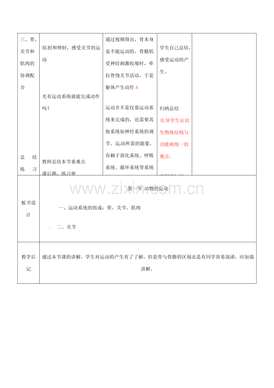 吉林省双辽市八年级生物上册 第五单元 第二章 第一节 动物的运动教案 （新版）新人教版-（新版）新人教版初中八年级上册生物教案.doc_第3页