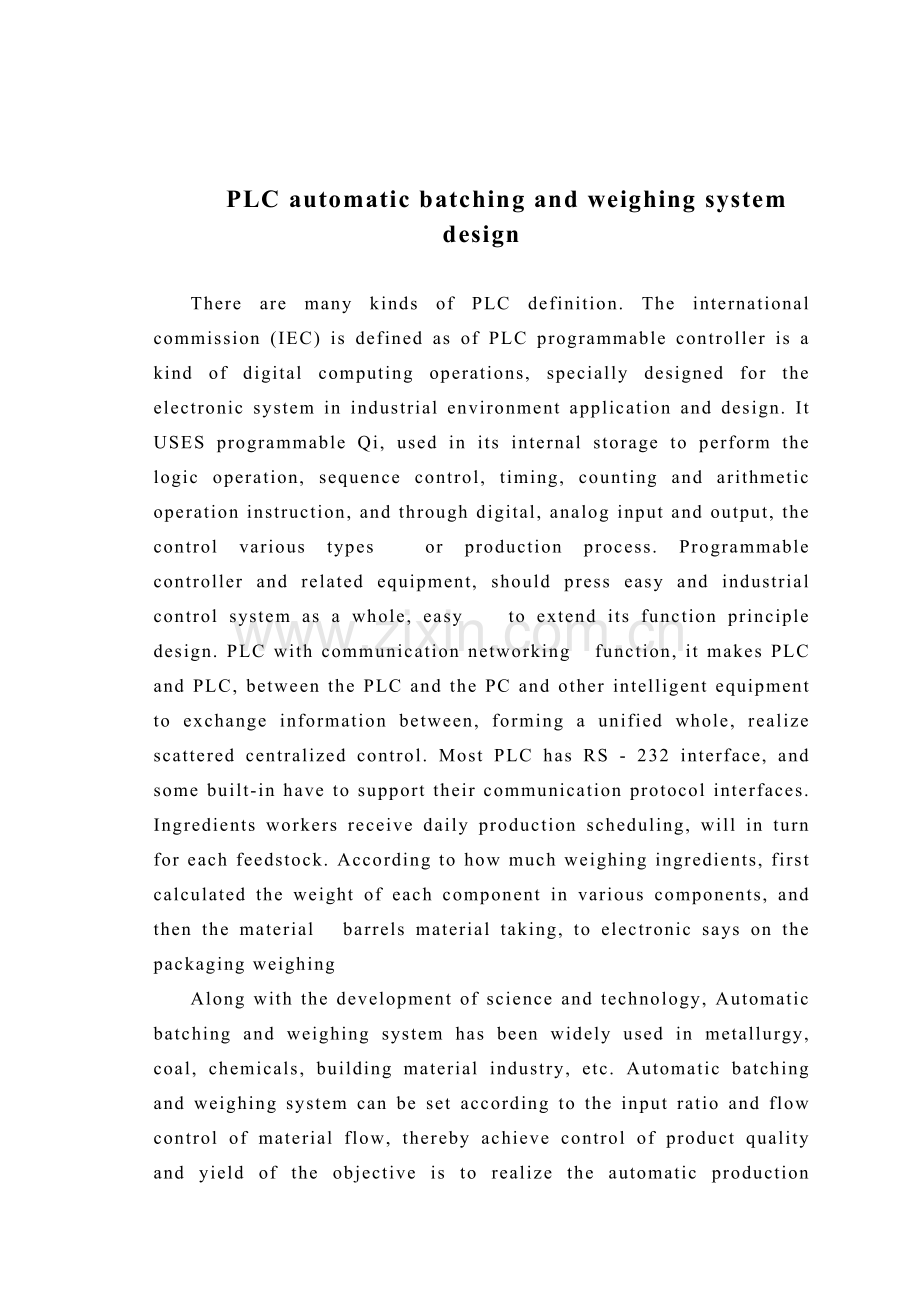 PLC_自动配料系统外文资料.doc_第1页