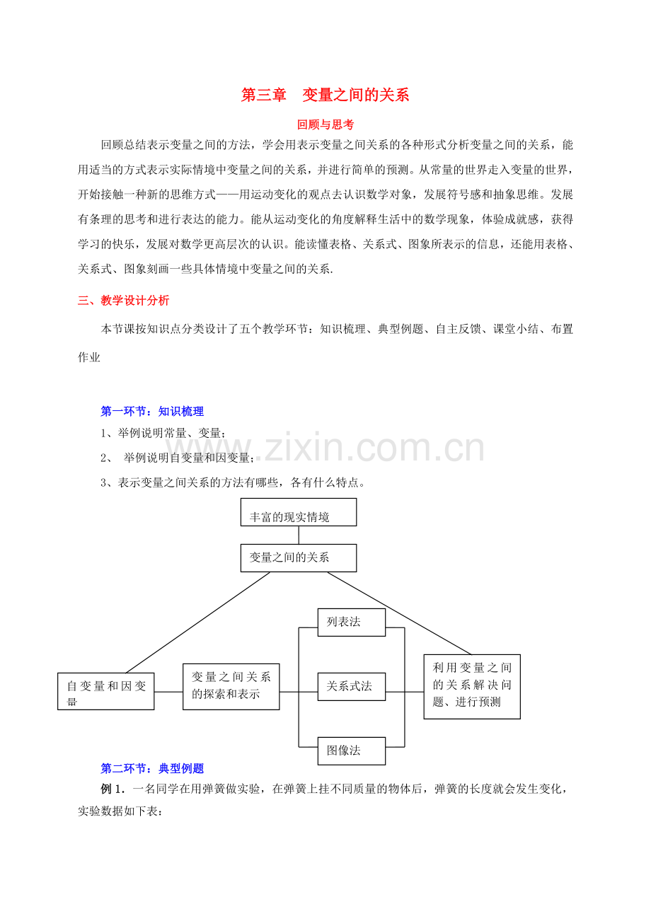 辽宁省灯塔市七年级数学下册 3 变量之间的关系回顾与思考教案 （新版）北师大版-（新版）北师大版初中七年级下册数学教案.doc_第1页