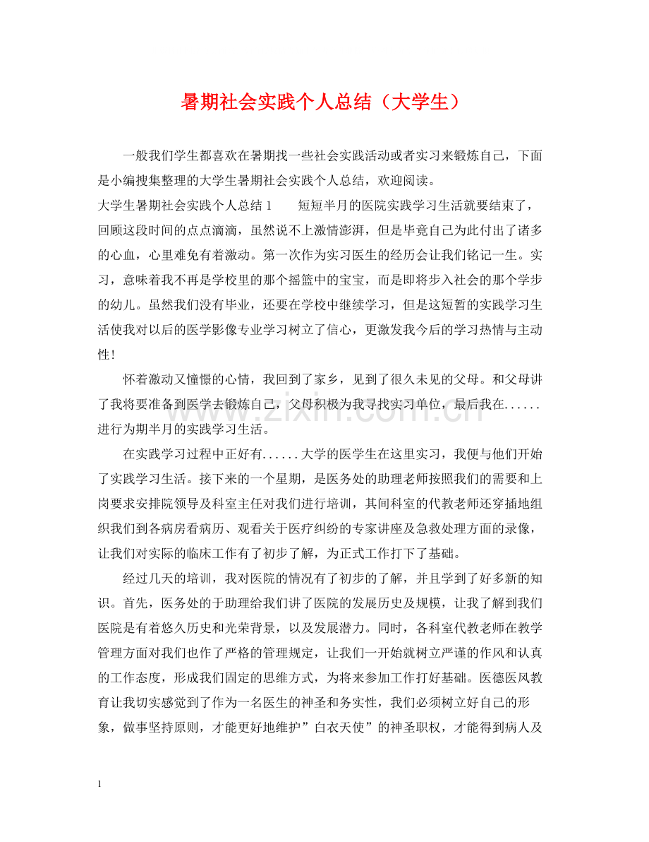 暑期社会实践个人总结（大学生）.docx_第1页