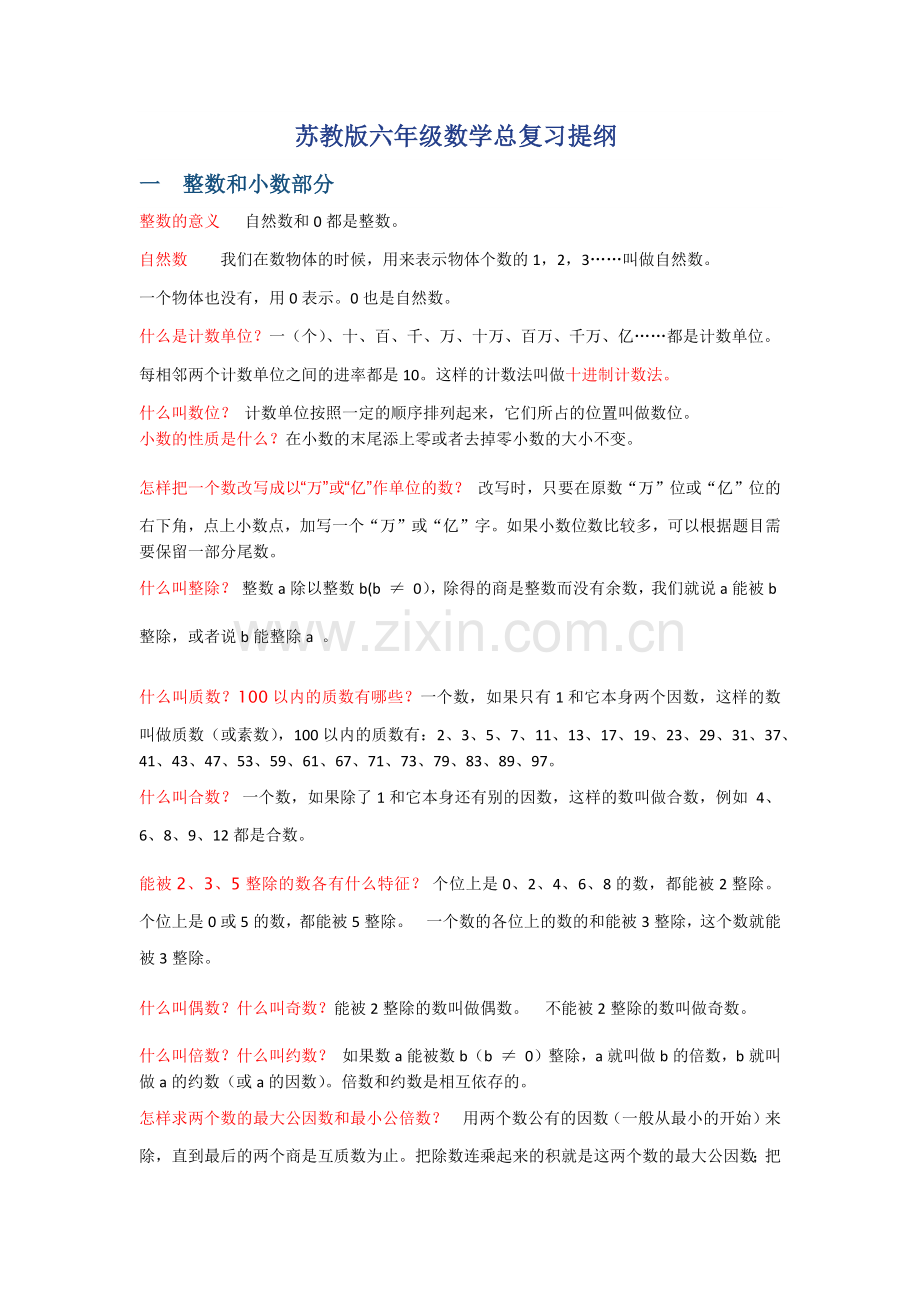 苏教版六年级数学总复习提纲.docx_第1页