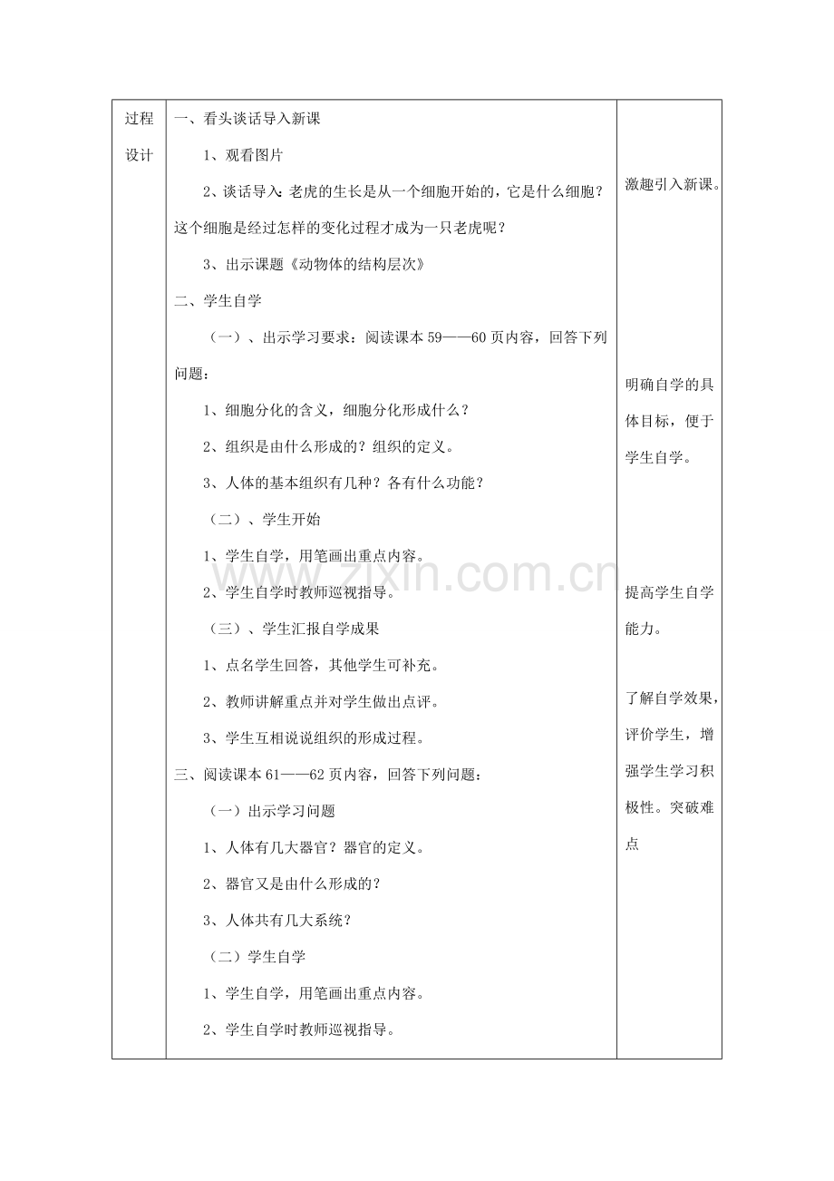 陕西省石泉县七年级生物上册 2.2.2动物体的结构层次教案1 （新版）新人教版-（新版）新人教版初中七年级上册生物教案.doc_第3页