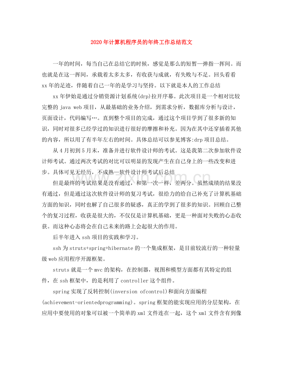 2020年计算机程序员的年终工作总结范文.docx_第1页