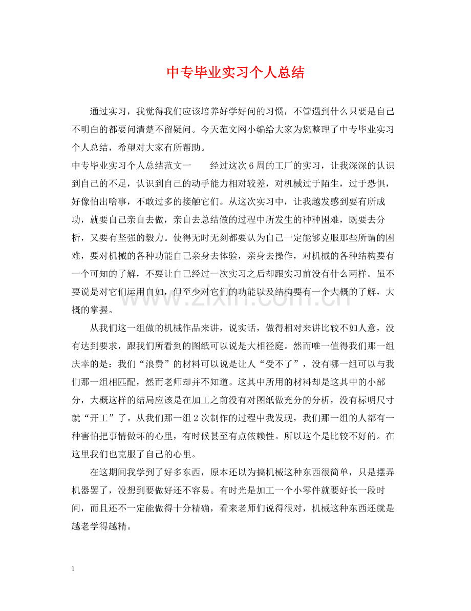 中专毕业实习个人总结.docx_第1页