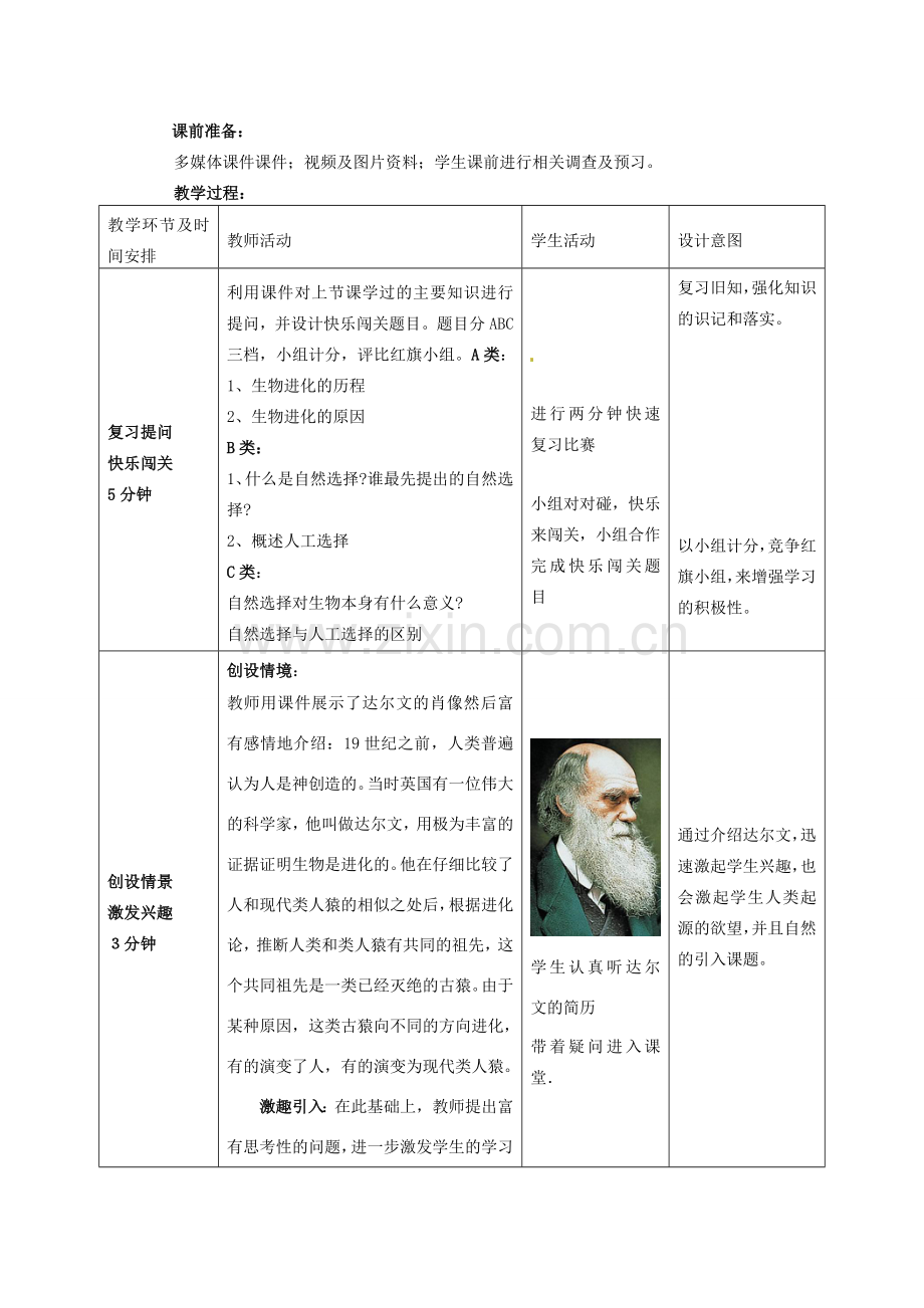 山东省滕州市大坞镇大坞中学八年级生物下册 第五单元 第二章《人类的起源》教案 济南版.doc_第2页