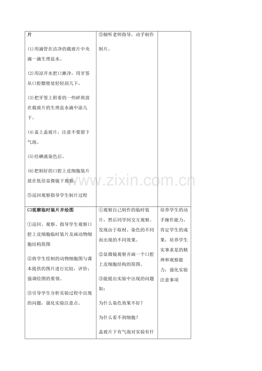 秋七年级生物上册 2.1.3 动物细胞教案 （新版）新人教版-（新版）新人教版初中七年级上册生物教案.doc_第3页