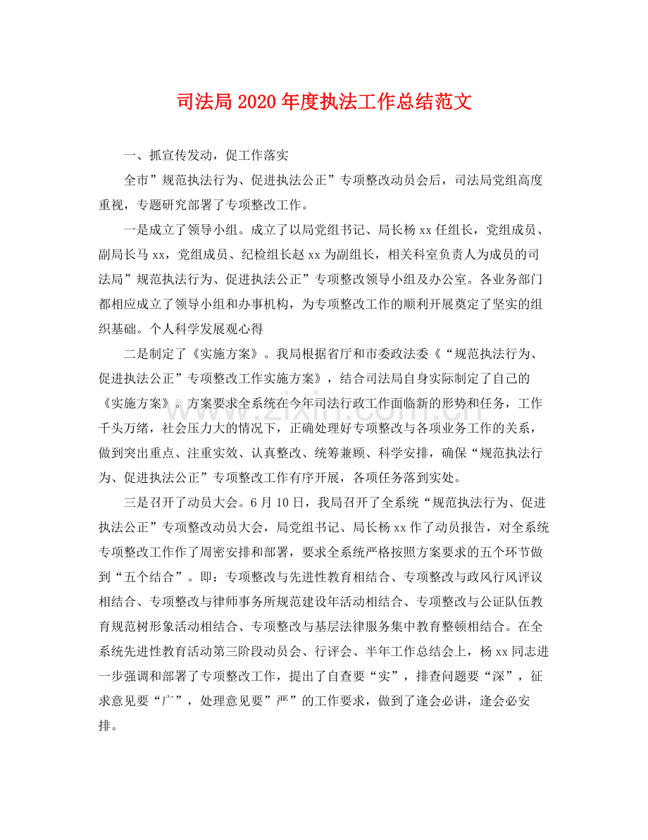 司法局2020年度执法工作总结范文 .docx_第1页